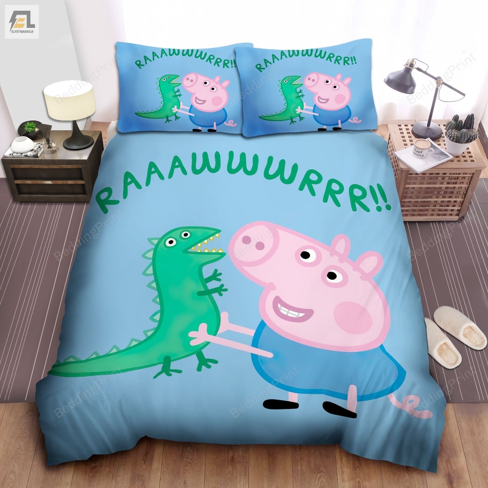 George Pig And Mr. Dinosaur Bed Sheets Duvet Cover Bedding Sets 