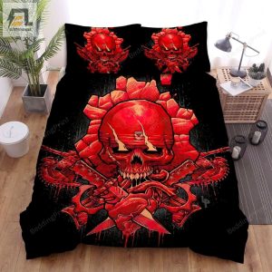 Gears Of War Skull Logo With Chainsaw And Knifes In Blood Bed Sheets Duvet Cover Bedding Sets elitetrendwear 1 1