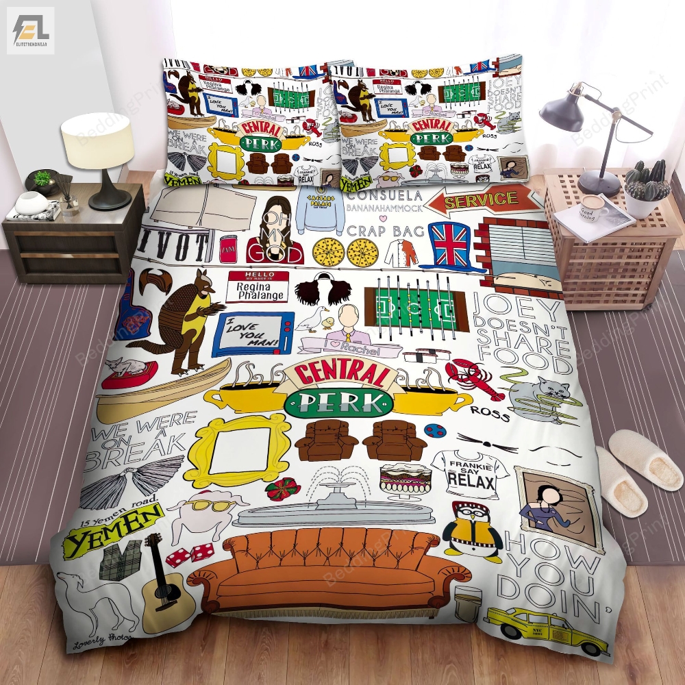 Friends Memorable Moments And Things Illustration Bed Sheets Duvet Cover Bedding Sets 