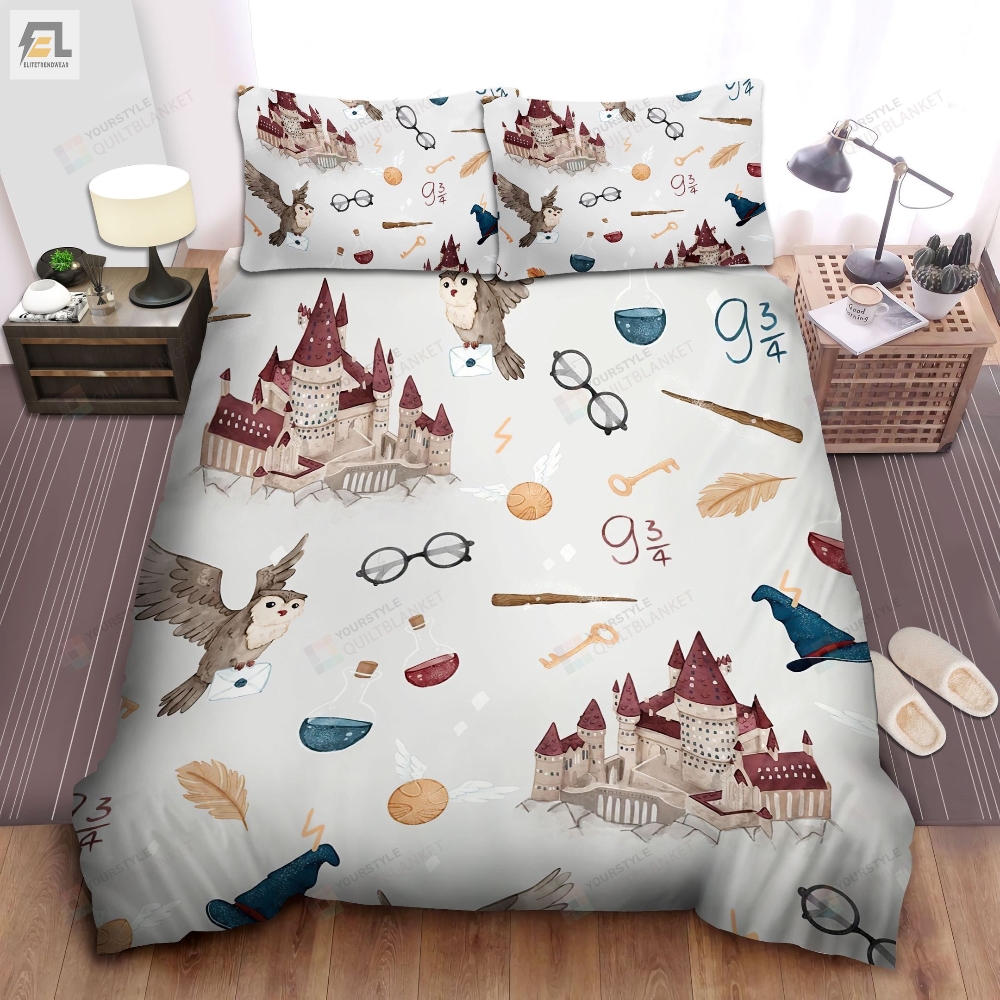 Freshman Harry Potter Wizard Equipment At Hogwarts Pattern Bed Sheets Duvet Cover Bedding Sets 