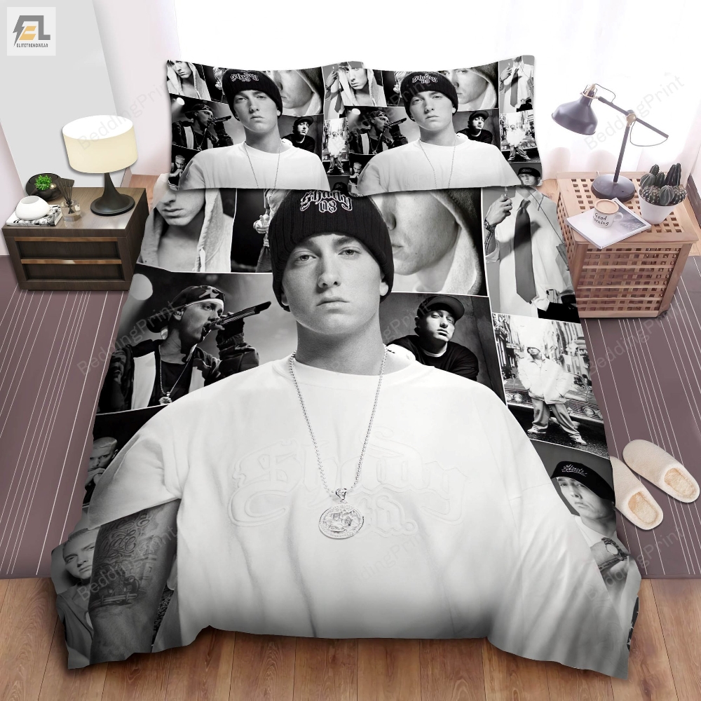 Eminem The Real Slim Shady Black  White Images Collage Bed Sheets Duvet Cover Bedding Sets 