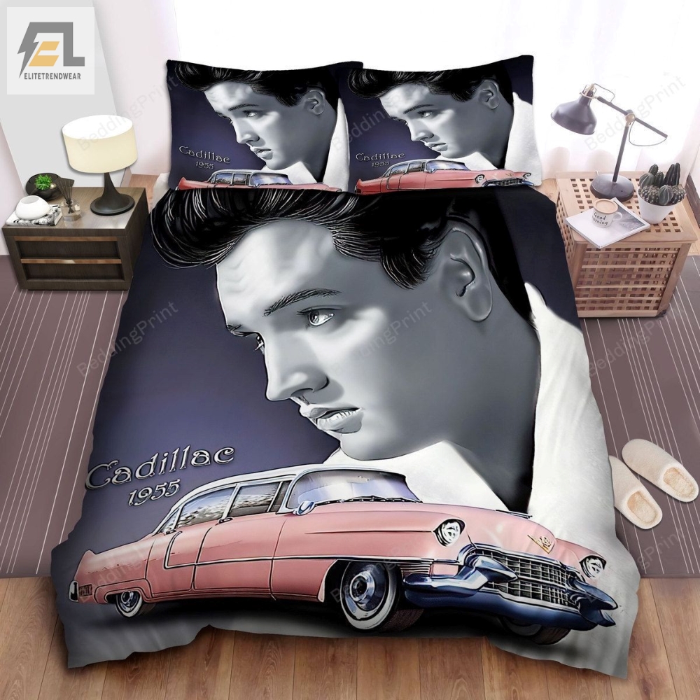 Elvis Presley And His 1955 Pink Cadillac Bed Sheets Duvet Cover Bedding Sets 