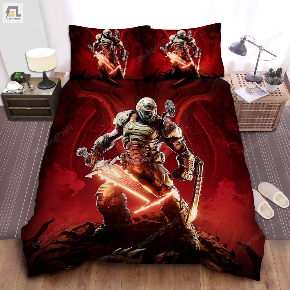 Doom Slayer Using Crucible Bed Sheets Spread Duvet Cover Bedding Sets 