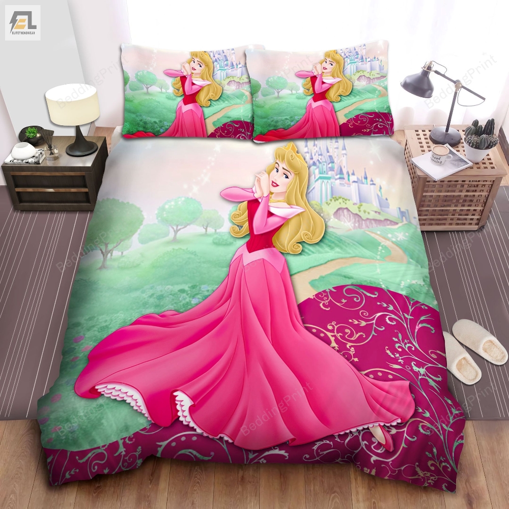 Disney Princess Aurora In Front Of The Castle Bed Sheet Duvet Cover Bedding Sets 