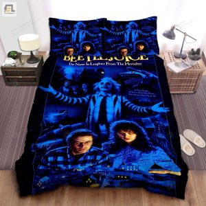 Beetlejuice Poster In Scary Blue Theme Bed Sheets Spread Comforter Duvet Cover Bedding Sets elitetrendwear 1 1