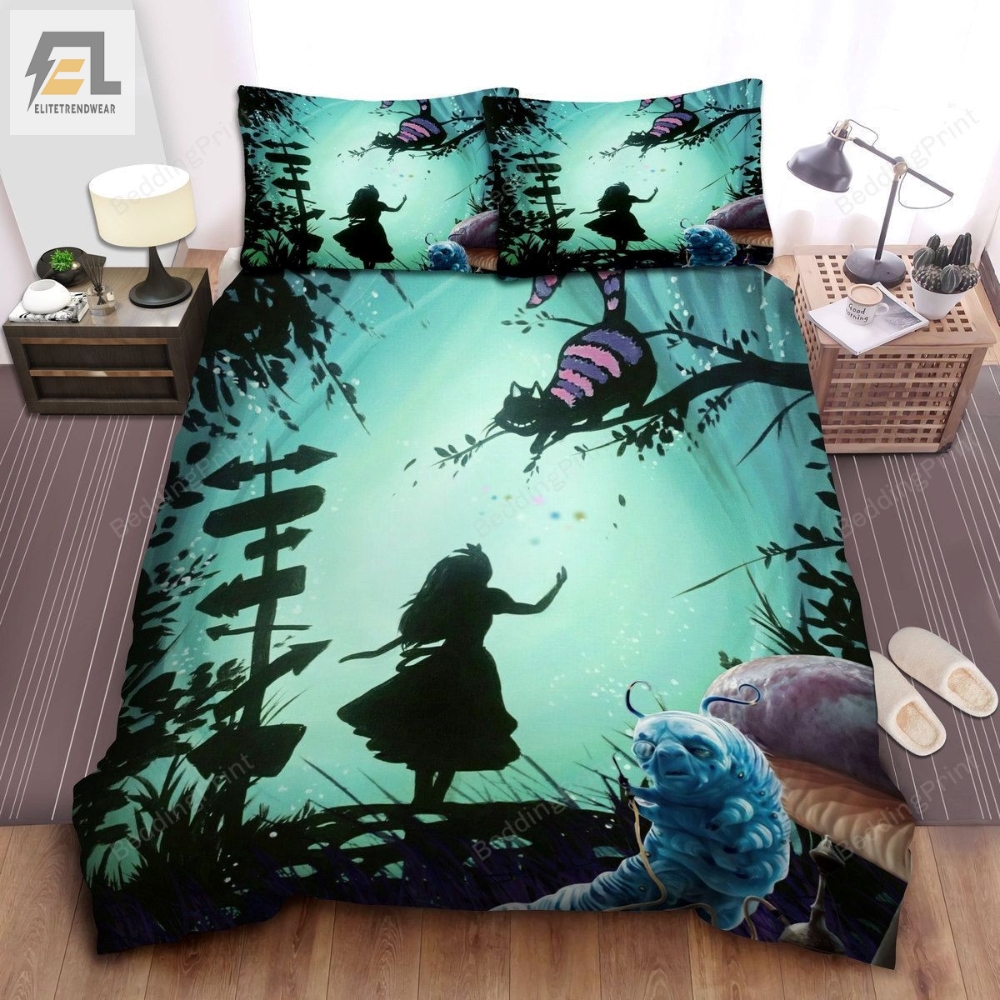 Alice In Wonderland  Asking Cheshire Cat  Blue Caterpillar Bed Sheets Duvet Cover Bedding Sets 