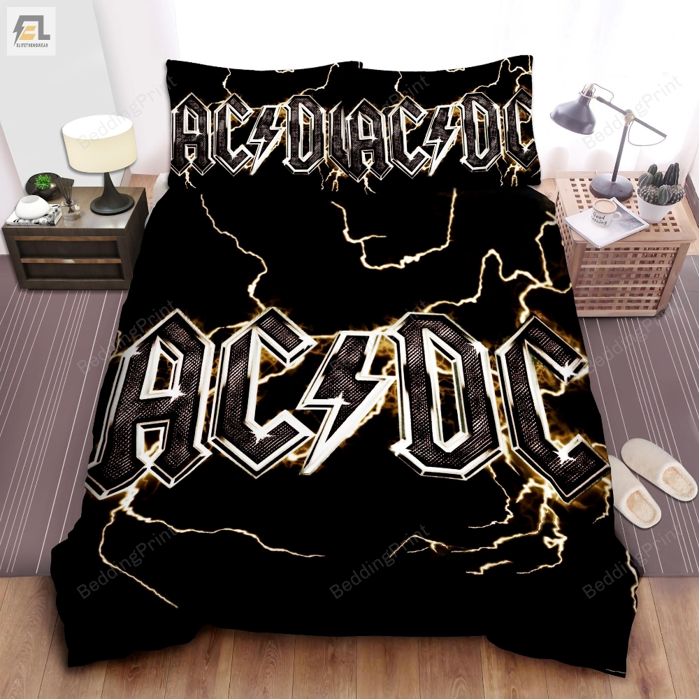 Acdc Name Logo On Thunder Background Art Bed Sheet Duvet Cover Bedding Sets 