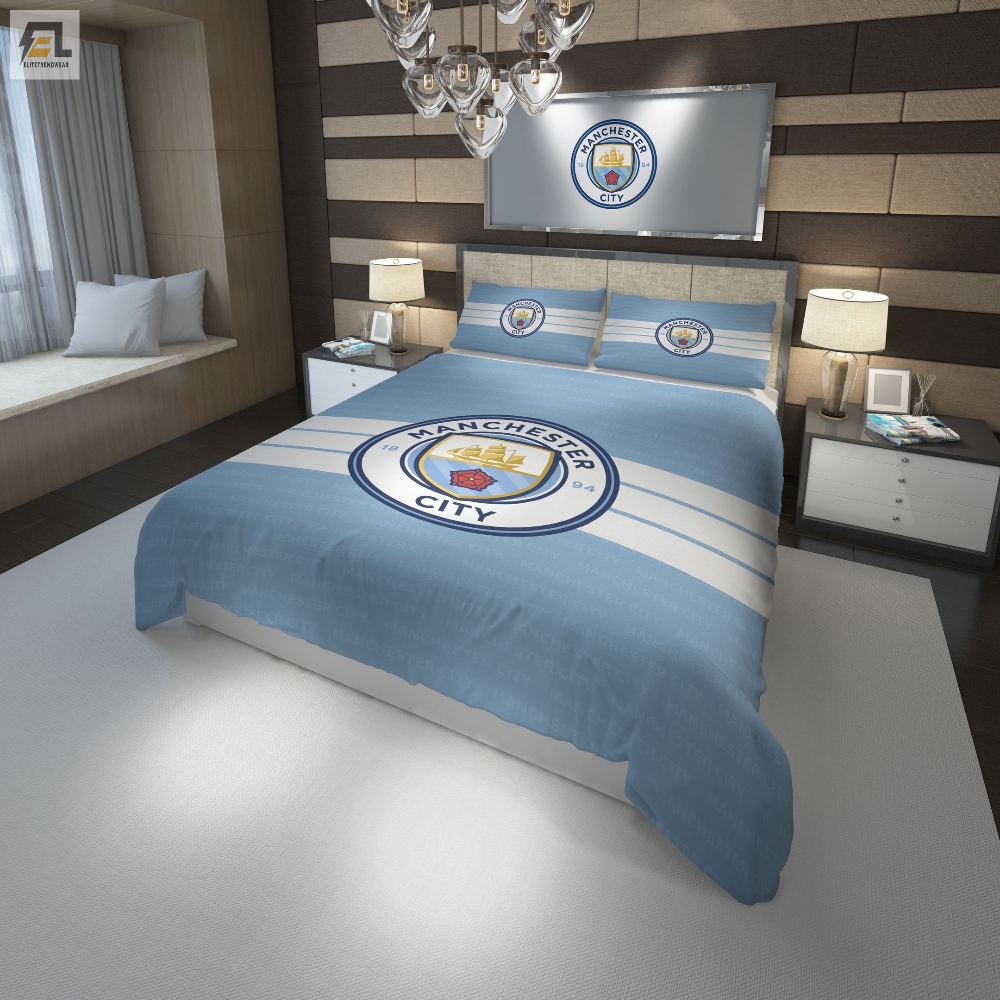 3D Manchester City Fc Logo Soccer Duvet Cover Bedding Set For Fans 