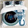 Zodiac Scorpio King Size Duvet Cover Set Ornamental Scorpion Bedding Set Blue Indigo Pale Brown elitetrendwear 1