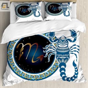 Zodiac Scorpio King Size Duvet Cover Set Ornamental Scorpion Bedding Set Blue Indigo Pale Brown elitetrendwear 1 1