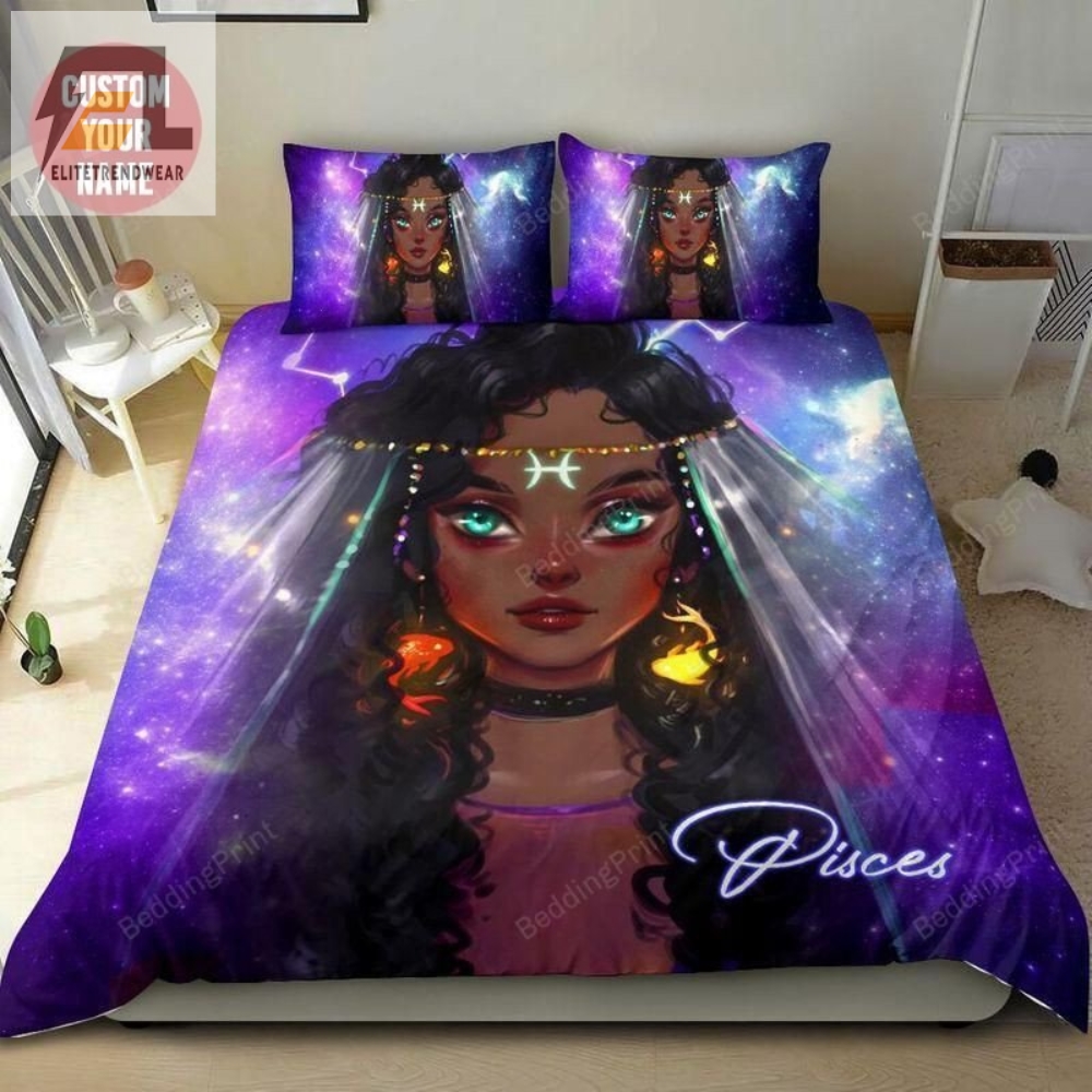 Zodiac Pisces Girl Personalized Custom Name Duvet Cover Bedding Set 