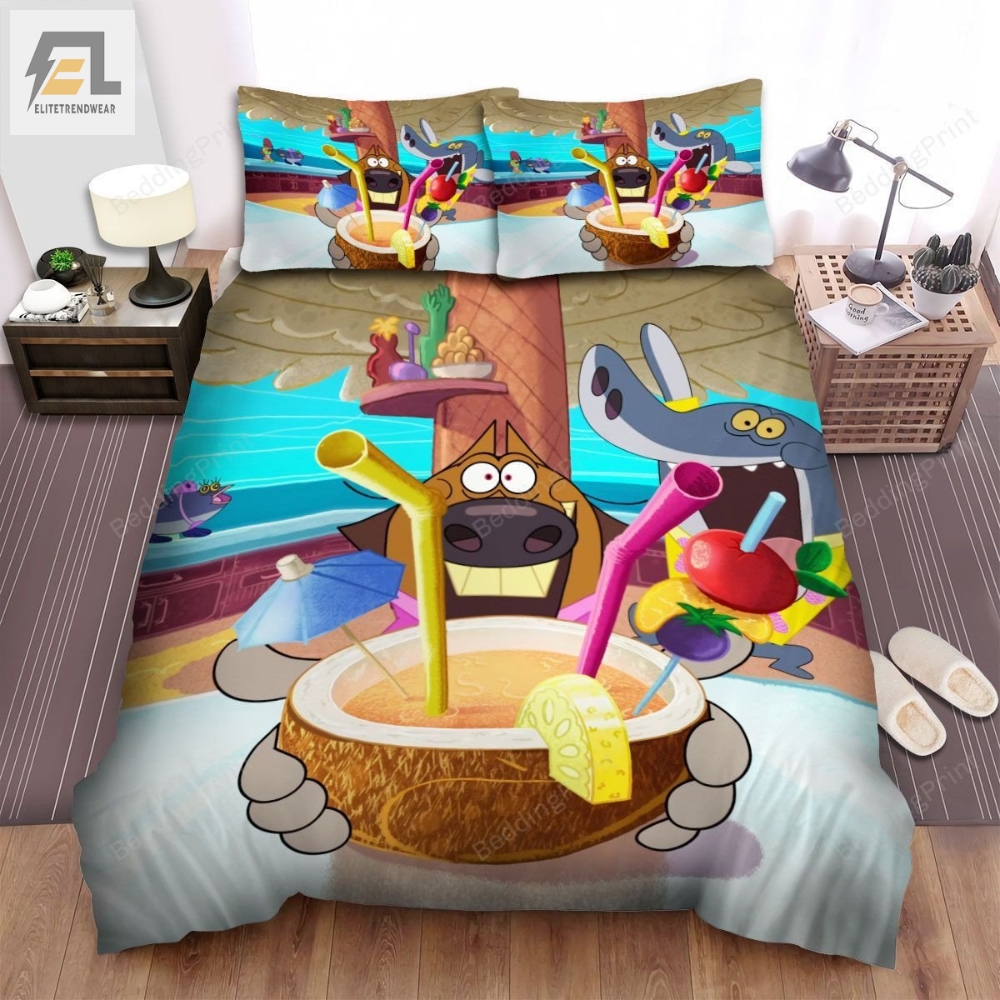 Zig And Sharko Drinking Cocktail Bed Sheets Spread Duvet Cover Bedding Sets 