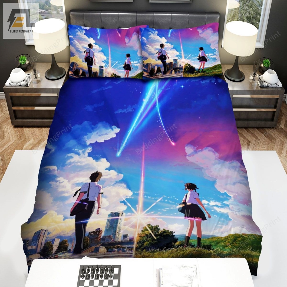 Your Name Kimi No Na Wa Characters Under Beautiful Cloudy Sky Bed Sheets Duvet Cover Bedding Sets 