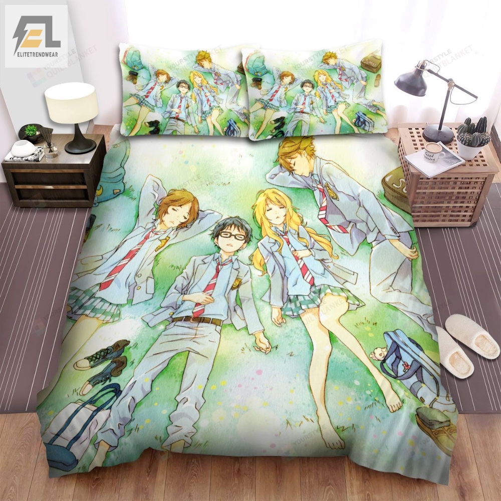 Your Lie In April Characters Lying On The Grass Bed Sheets Spread Comforter Duvet Cover Bedding Sets 