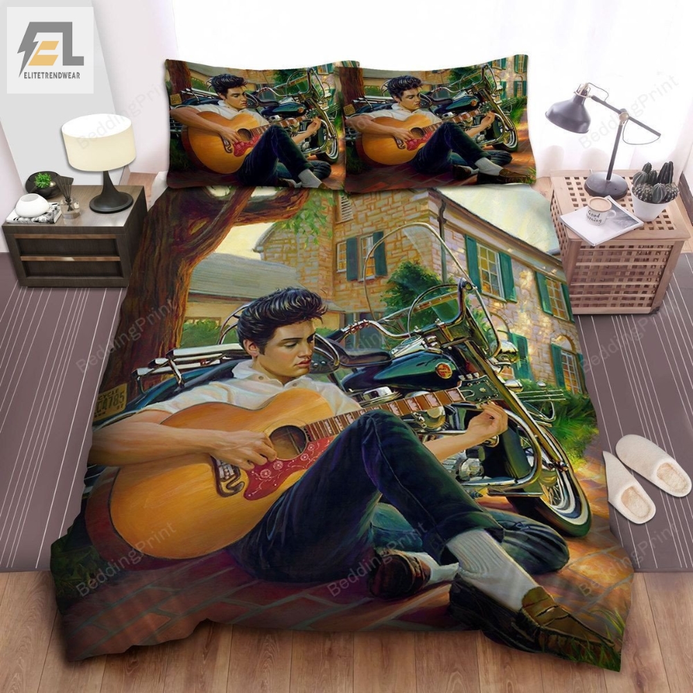 Young Elvis Presley With Guitar Painting Bed Sheets Duvet Cover Bedding Sets 