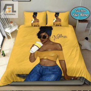 Yellow Cool Black Girl Wear Sunglasses Custom Bedding Set With Name elitetrendwear 1 1