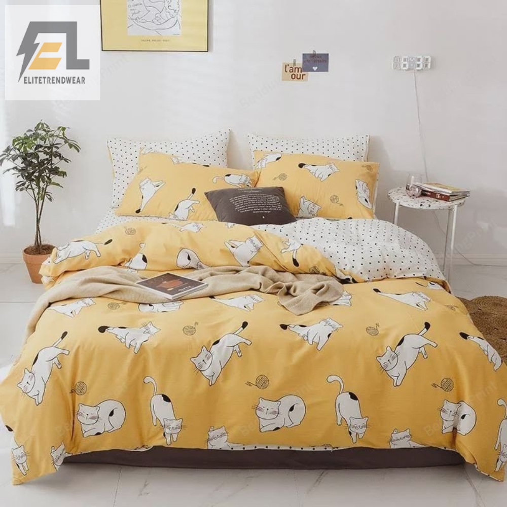 Yellow Activity Cat Bed Sheets Duvet Cover Bedding Sets 