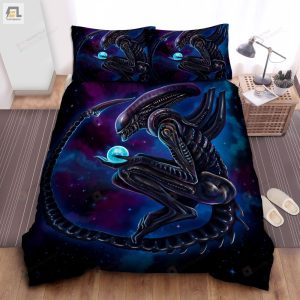 Xenomorph Holding Moon Galaxy Background Bed Sheets Duvet Cover Bedding Sets elitetrendwear 1 1