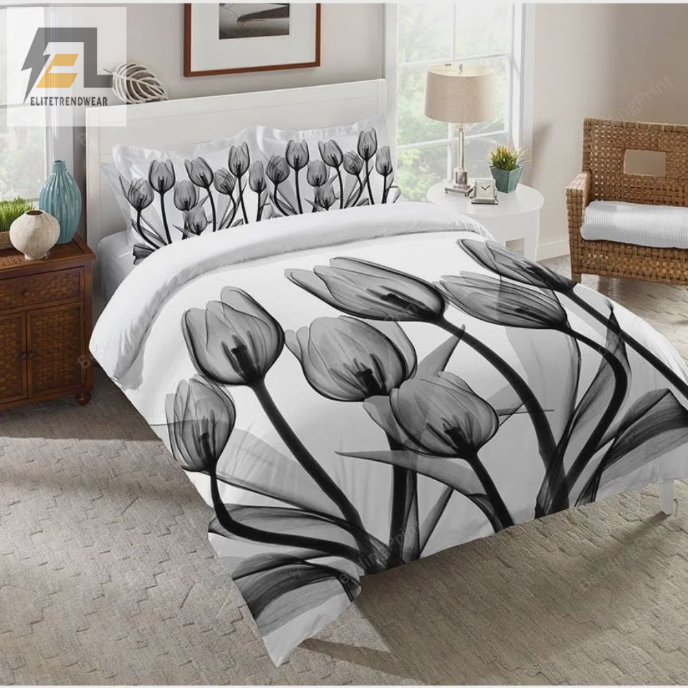 Xray Monochromatic Tulips Bed Sheets Duvet Cover Bedding Sets 