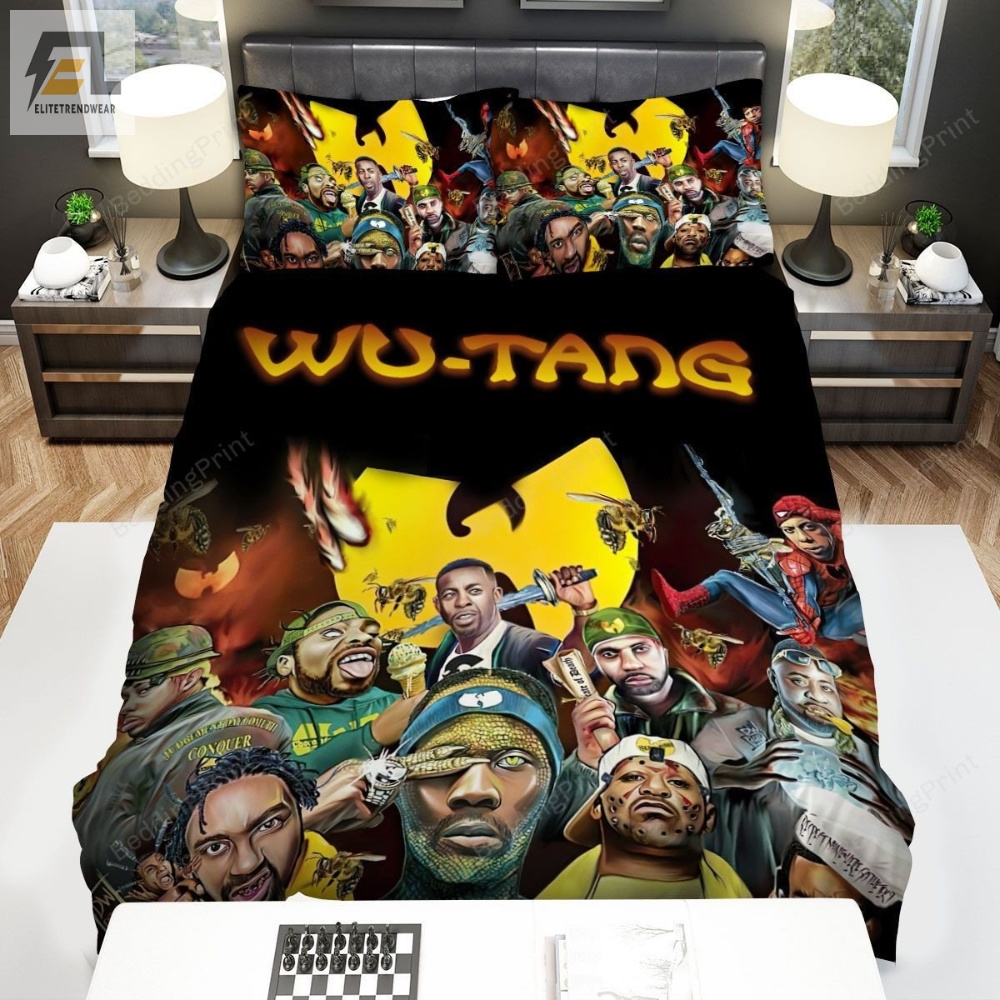 Wutang Clan Members With Flaming Logo Bed Sheets Duvet Cover Bedding Sets 