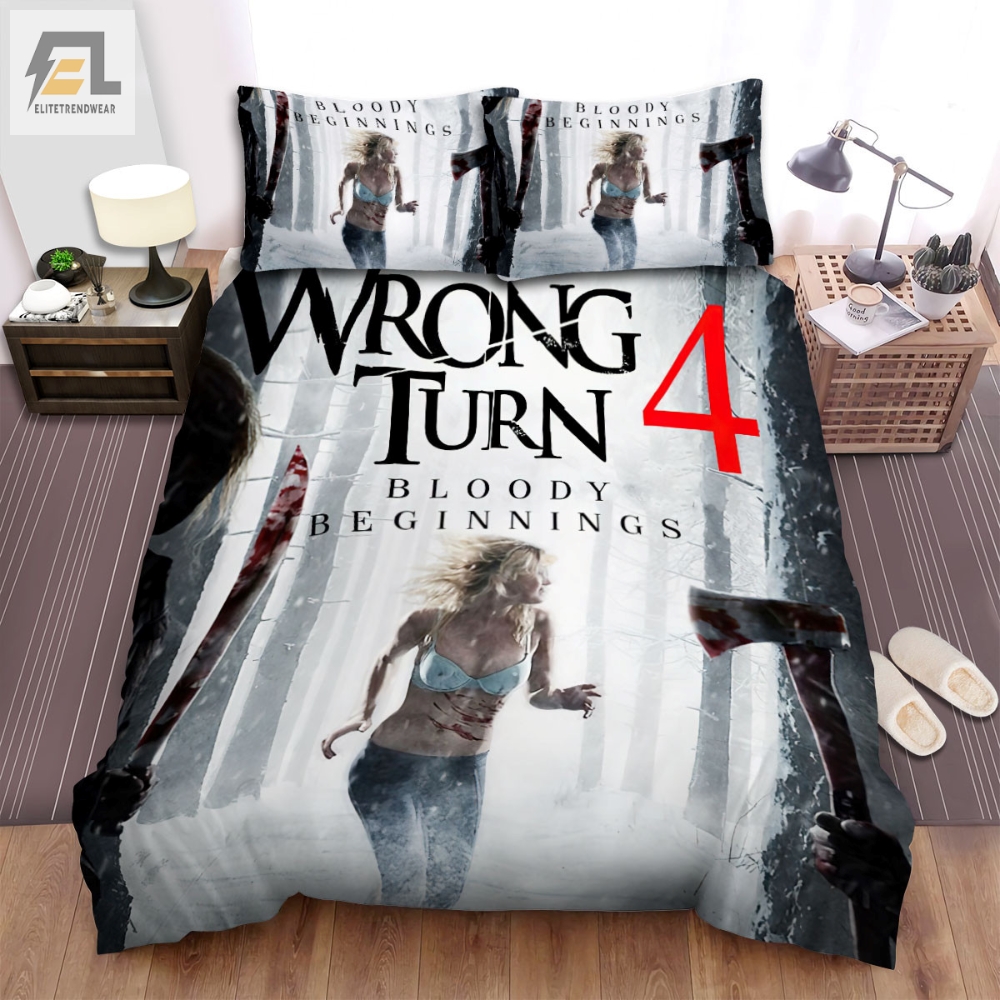 Wrong Turn 4 Bloody Beginnings Running Girl In The Snow Movie Poster Bed Sheets Spread Comforter Duvet Cover Bedding Sets 