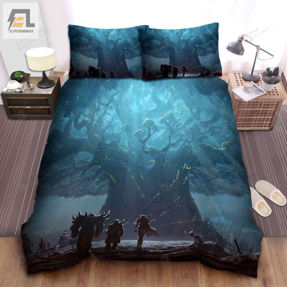 World Of Warcraft Three Characters And Ancient Tree Bed Sheets Spread Comforter Duvet Cover Bedding Sets 