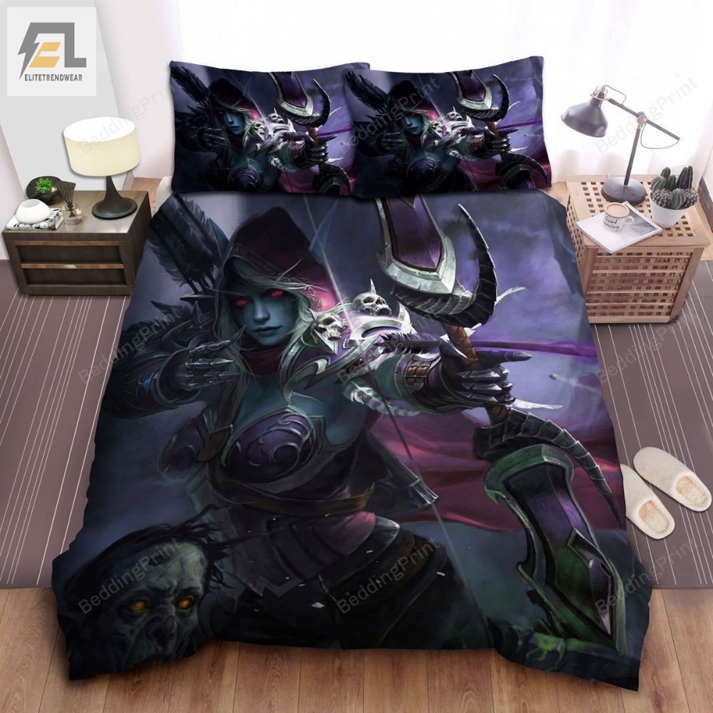 World Of Warcraft Sylvanas Windrunner Shooting Arrow In White Dress Bed Sheets Duvet Cover Bedding Sets 