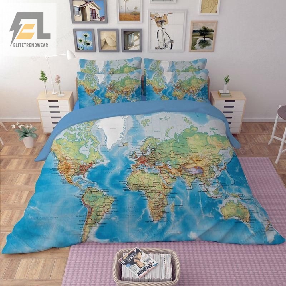 World Map Bedding Set Duvet Cover  Pillow Cases 