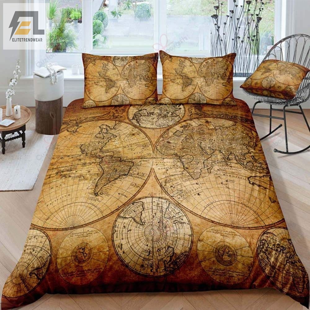 World Map Ancient Style Bedding Set Duvet Cover  Pillow Cases 