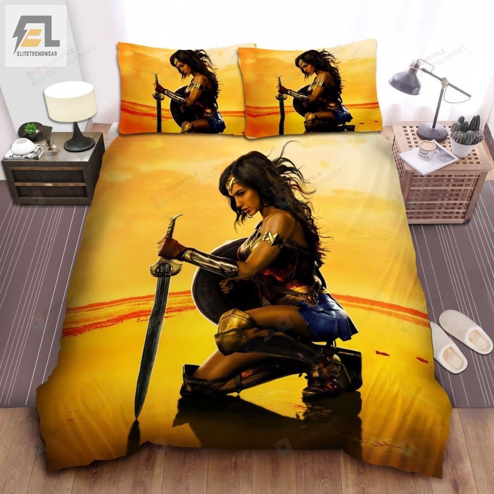 Wonder Woman Heroine Of Dc Gal Gadot Kneeling Bed Sheets Duvet Cover Bedding Sets 
