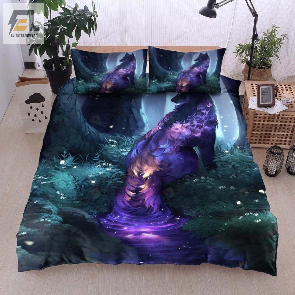 Wolf With Galaxy Fur In The Forest Duvet Cover Bedding Sets Perfect Gifts For Wolf Lover Gifts For Birthday Christmas Thanksgiving 