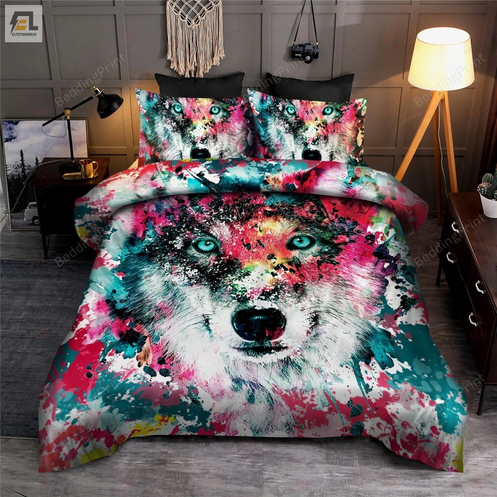 Wolf Watercolor Bed Sheets Spread Duvet Cover Bedding Set 