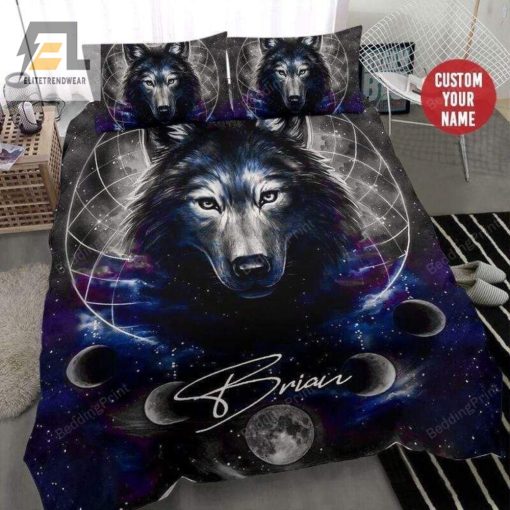 Wolf Galaxy Earth Custom Duvet Cover Bedding Set With Your Name elitetrendwear 1