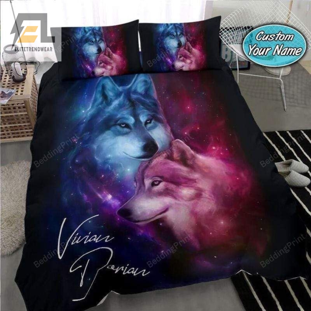 Wolf Couple Ying Yang Personalized Custom Name Duvet Cover Bedding Set 