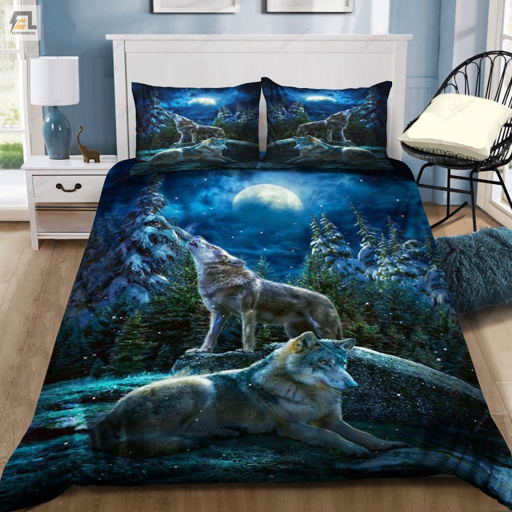 Wolf Couple Nature In The Moon Bed Sheets Duvet Cover Bedding Sets Perfect Gifts For Wolf Lover Gifts For Birthday Christmas Thanksgiving 