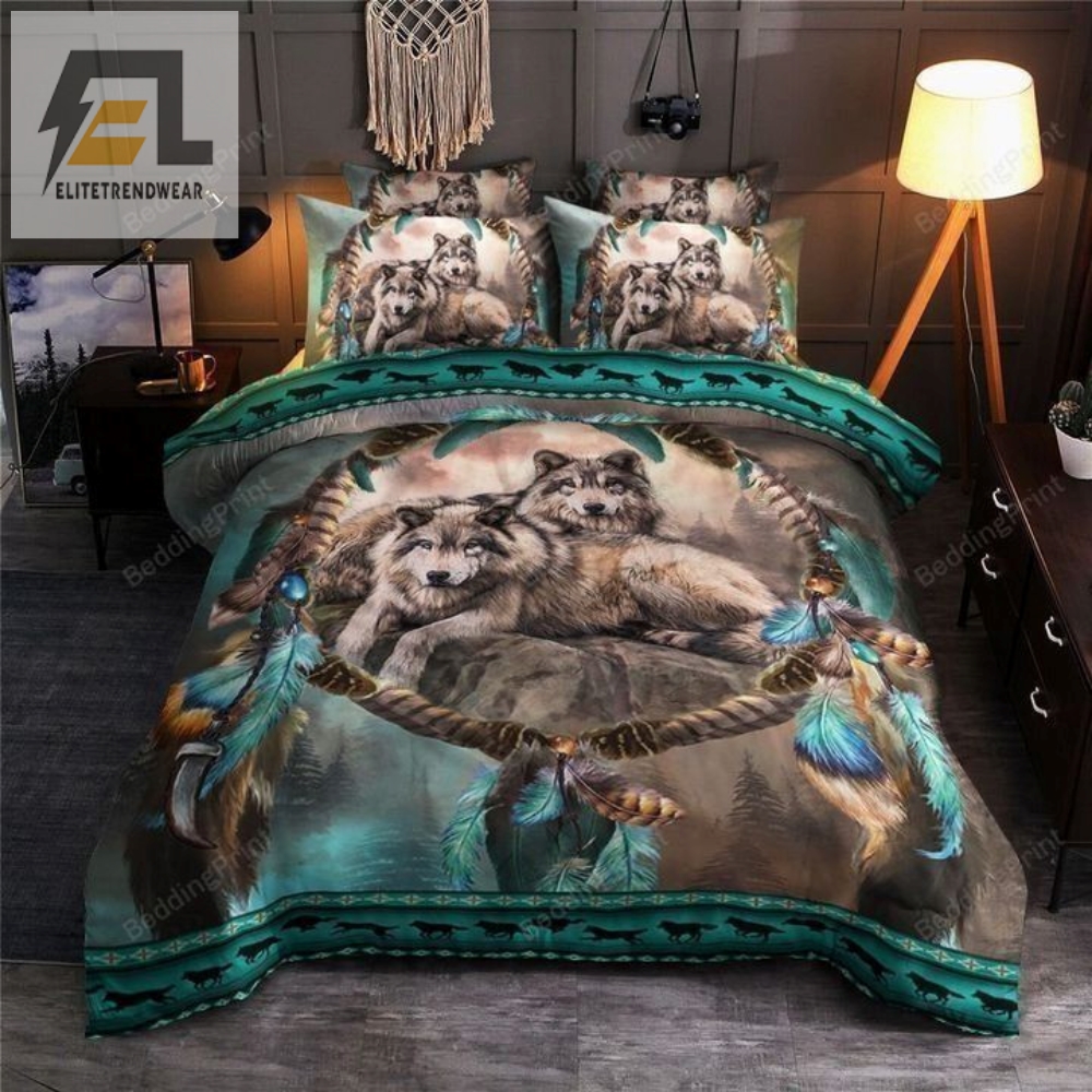Wolf Couple Dreamcatcher Bed Sheets Duvet Cover Bedding Sets Perfect Gifts For Wolf Lover Gifts For Birthday Christmas Thanksgiving 