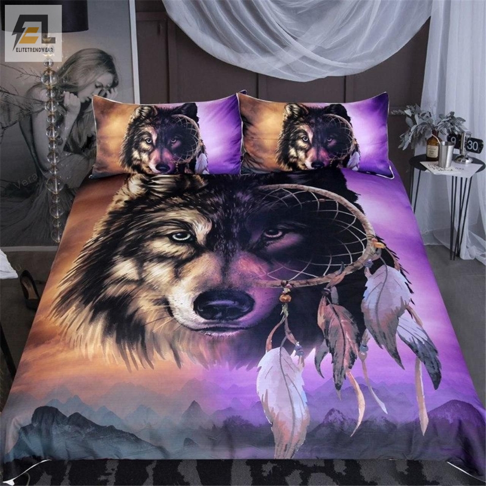 Wolf 3D Mountains Bedding Set Duvet Cover  Pillow Cases 