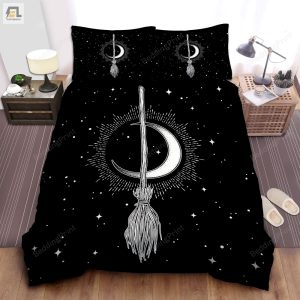 Witch Broom And Moon Black White Bed Sheets Duvet Cover Bedding Sets elitetrendwear 1 1