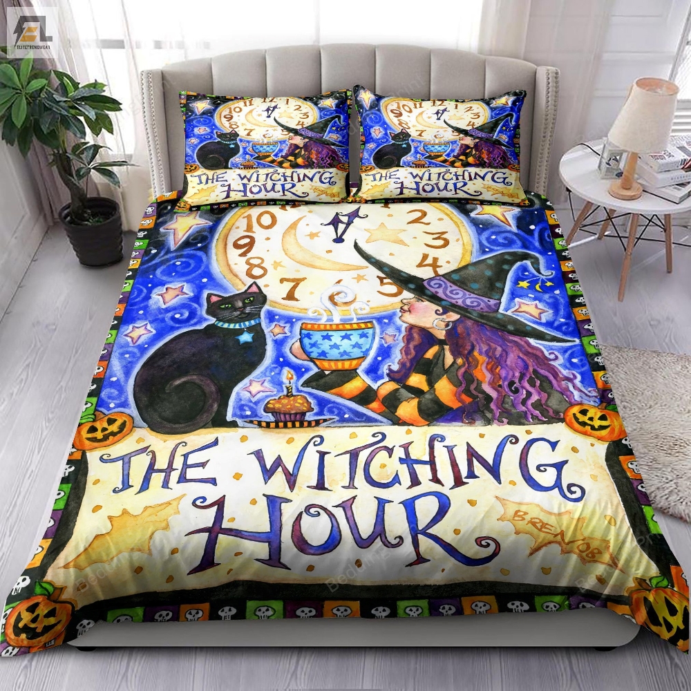 Witch And Black Cat Halloween The Witching Hour Bed Sheets Duvet Cover Bedding Sets 