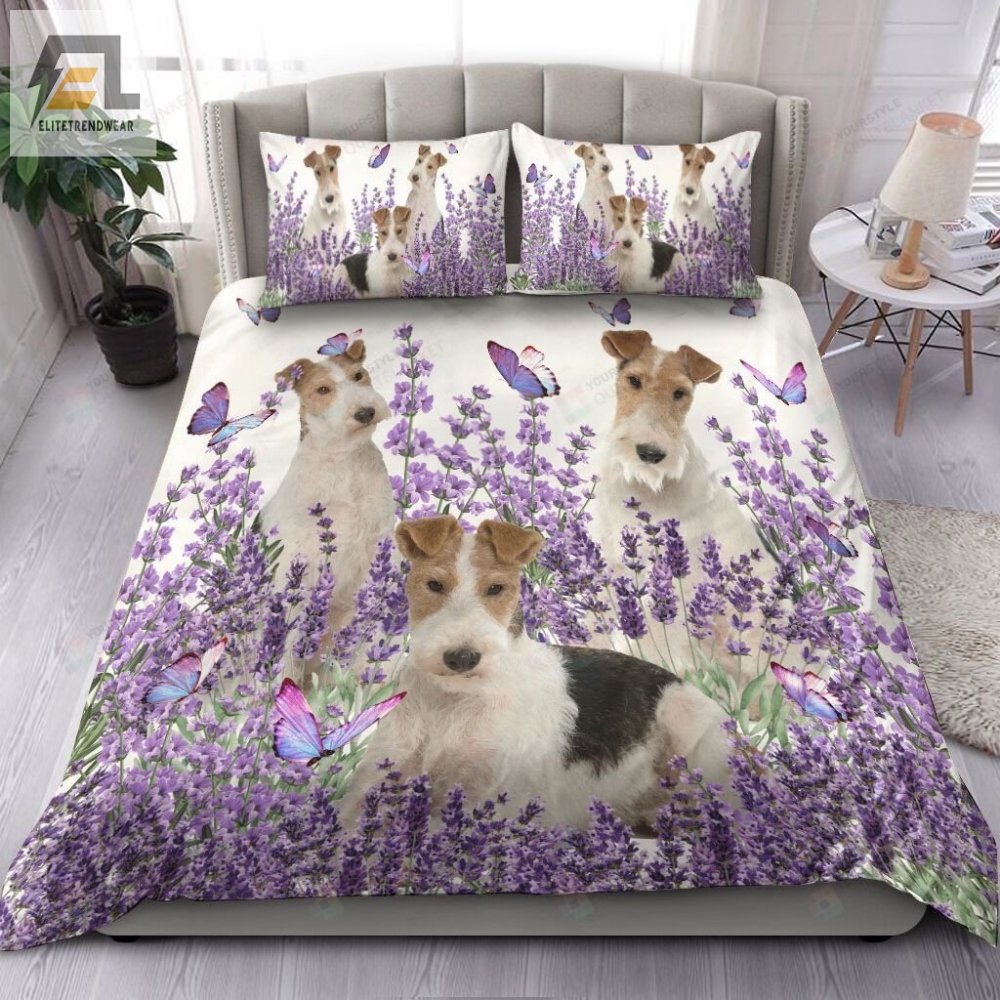 Wire Fox Terrier And Lavender Bed Sheets Duvet Cover Bedding Sets 