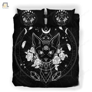 Wicca Black Cat Sphynx Flowers Bed Sheets Duvet Cover Bedding Sets elitetrendwear 1 1