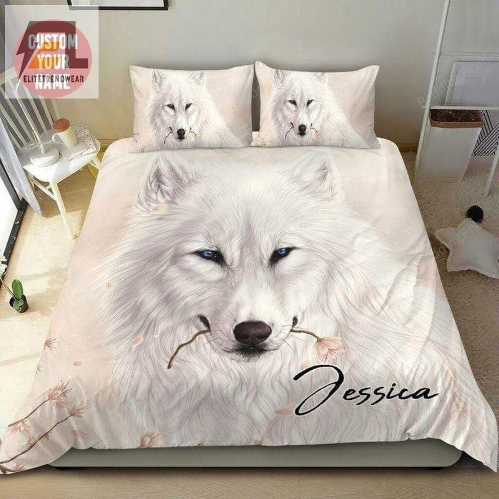 White Wolf Personalized Custom Name Duvet Cover Bedding Set 