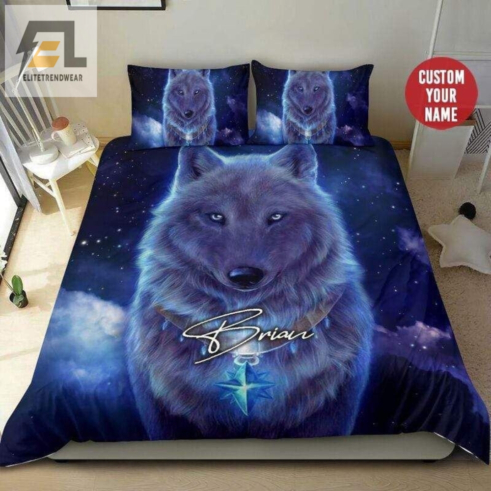 White Wolf Galaxy Custom Duvet Cover Bedding Set With Your Name 