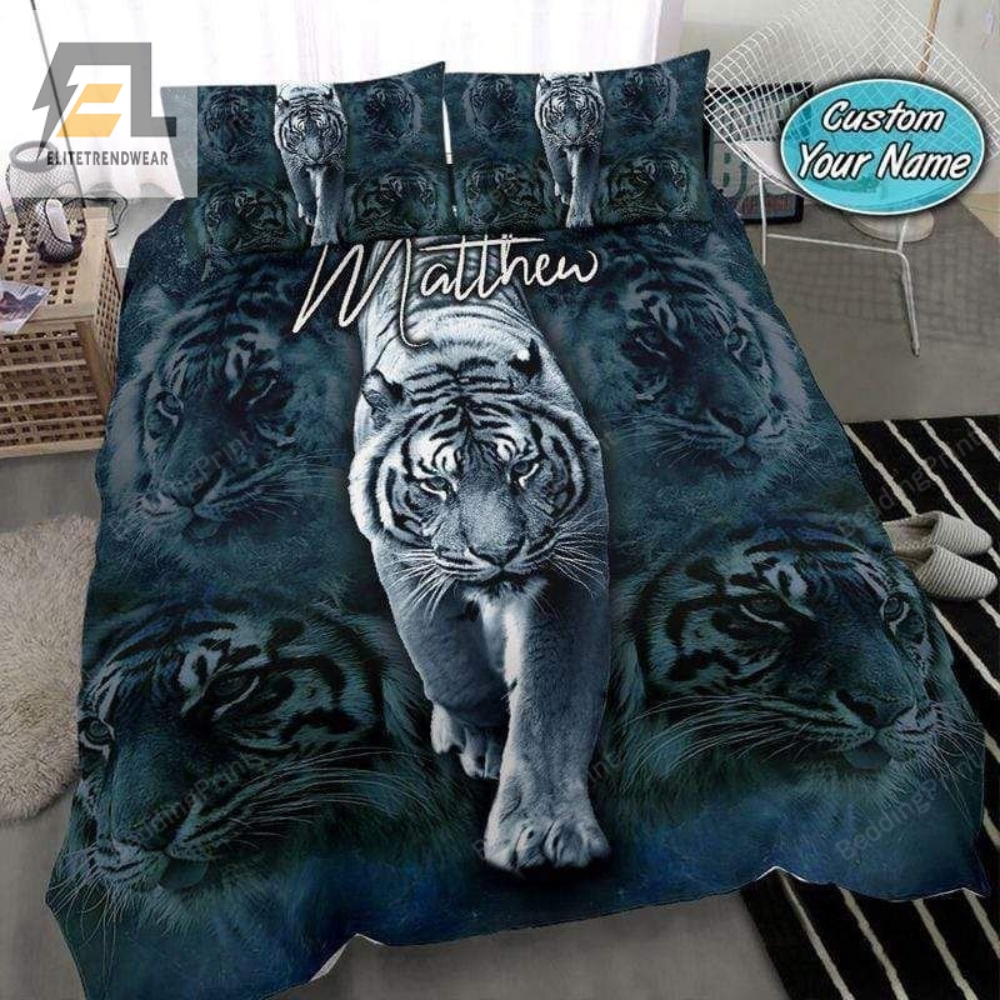 White Tiger Walking Personalized Custom Name Duvet Cover Bedding Set 