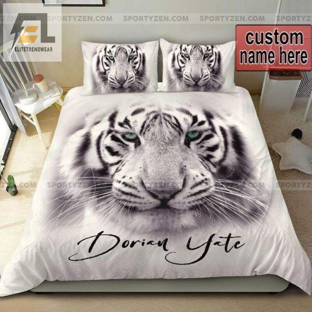 White Tiger Face Personalized Custom Name Duvet Cover Bedding Set With Your Name 
