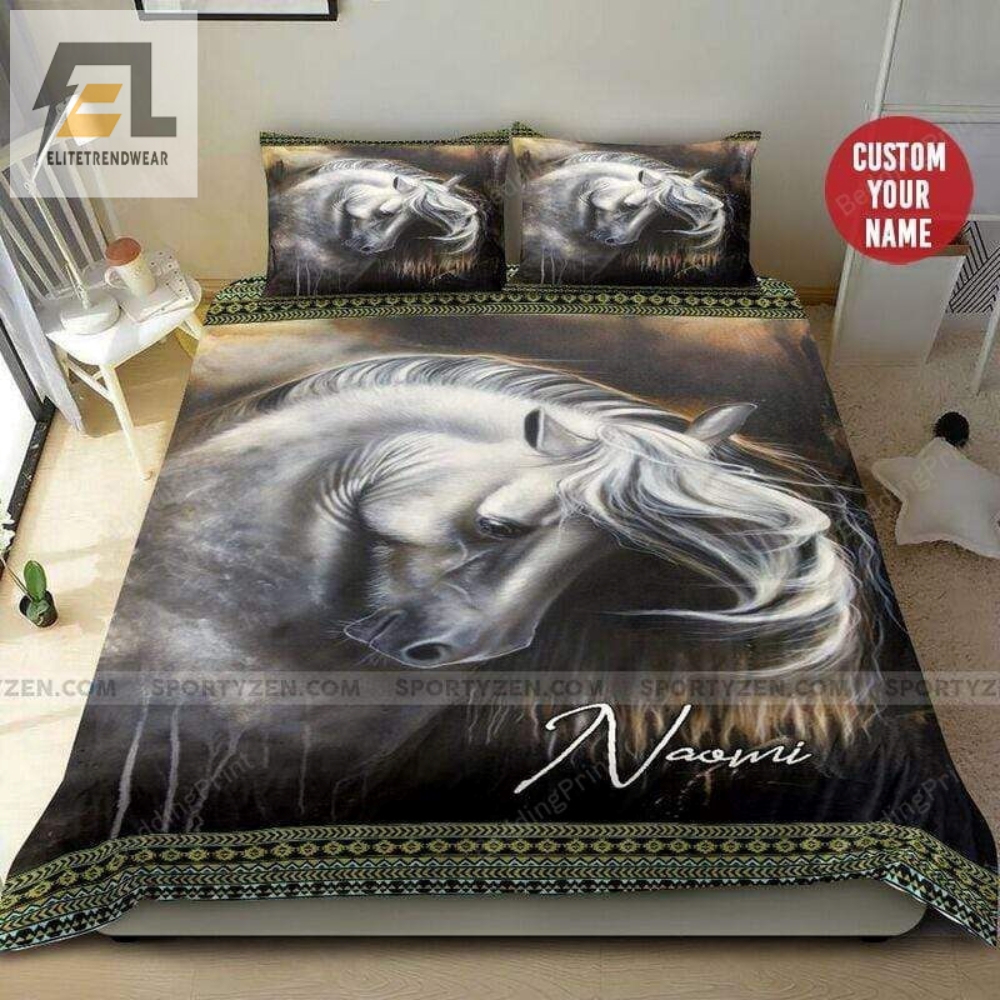White Horse Custom Name Duvet Cover Bedding Set 