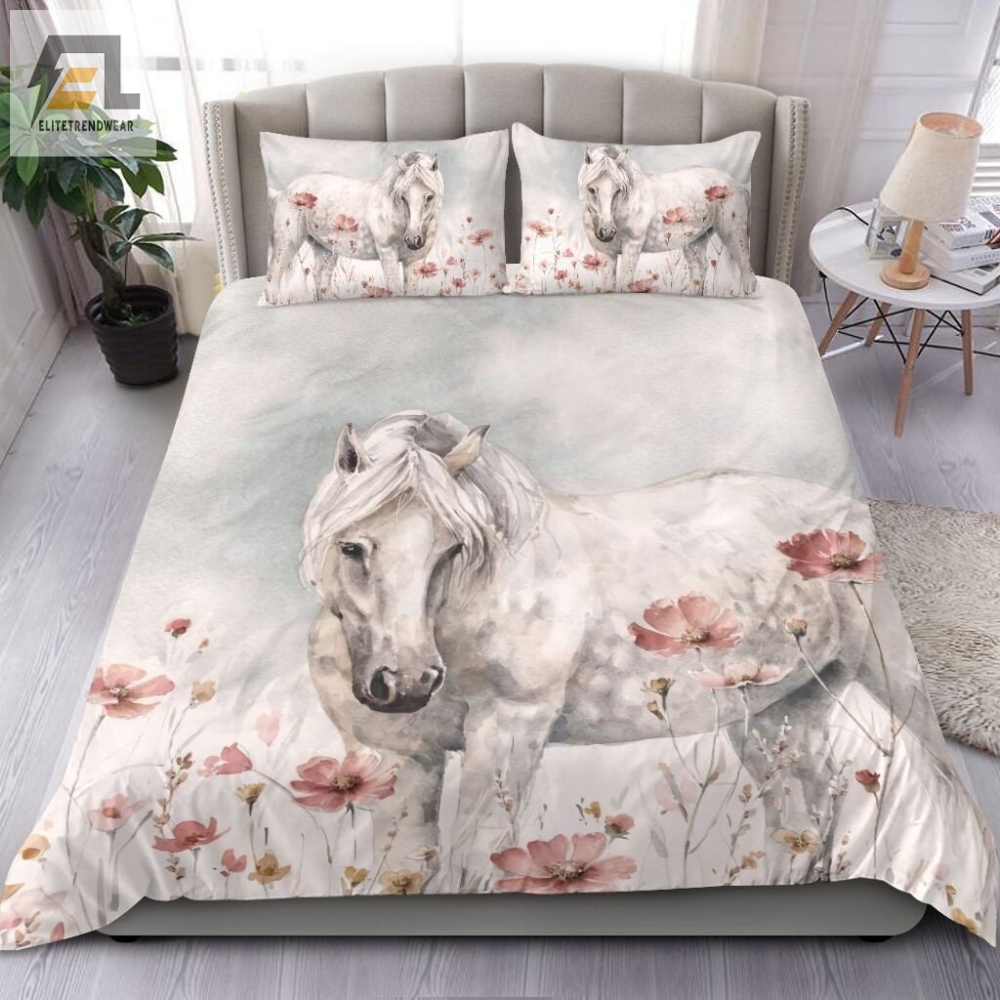 White Horse And Flower Bedding Set Bed Sheets Duvet Cover Bedding Sets 