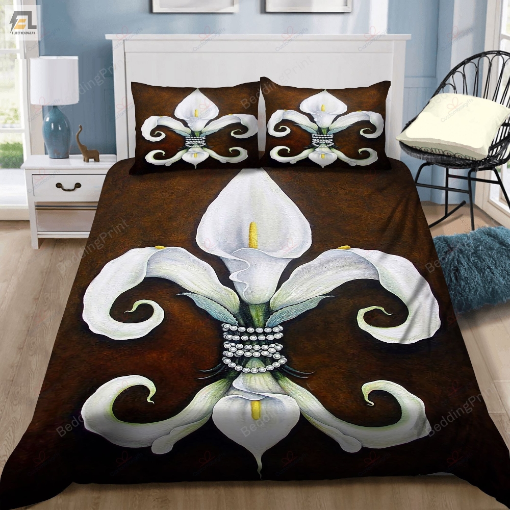 White Flower Of New Orleans Fleur De Lys Symbol Of New Orleans Saint Bedding Set Duvet Cover  Pillow Cases 