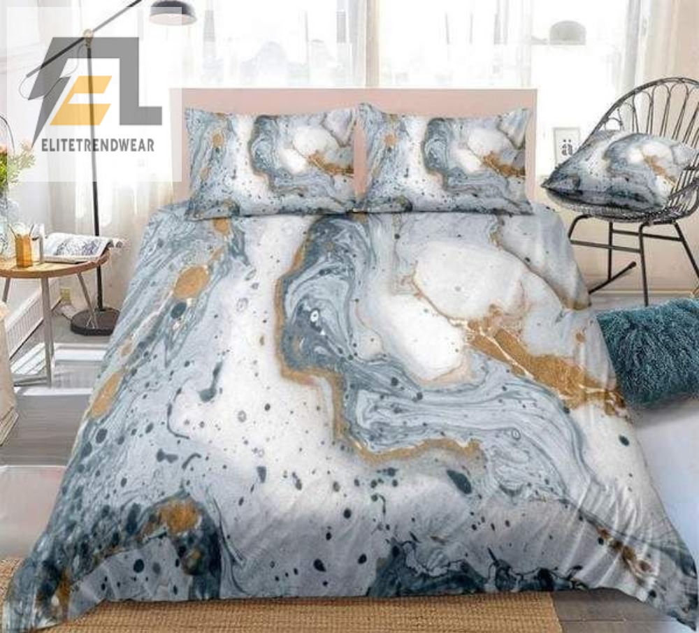 White Gold Grey Marble Abstract Art Bed Sheets Duvet Cover Bedding Sets 