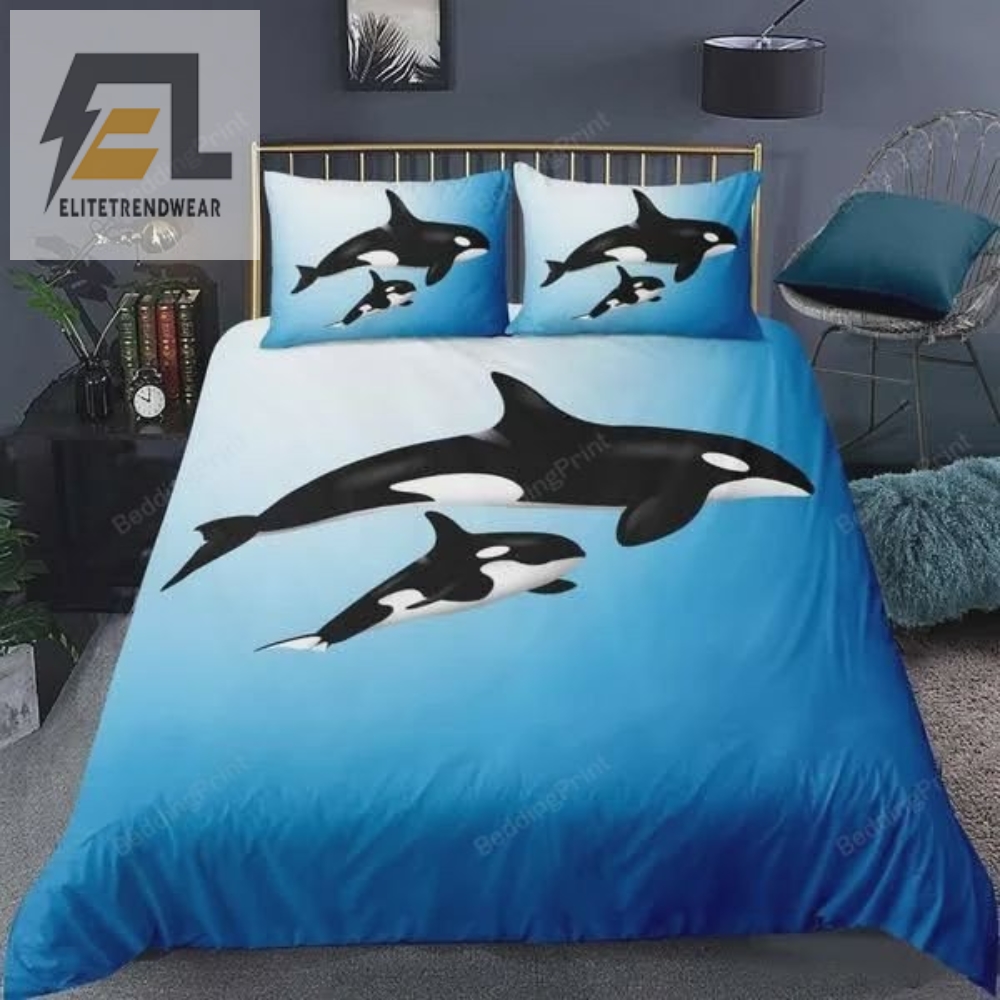 Whale Duvet Orca Mother  Baby Swimming In The Ocean Theme Bed Sheets Duvet Cover Bedding Sets 